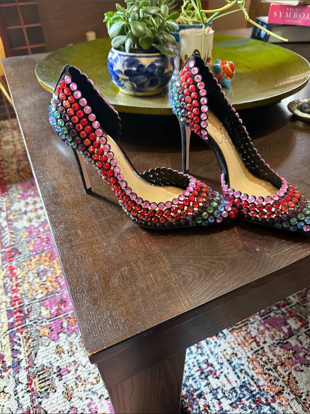 Jessica Simpson Pink Multi Rhinestone Pointed-Toe Stiletto Heels - Picture 5 of 6